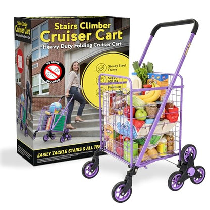 dbest Products Stair Climber Cruiser Cart Shopping Grocery Rolling Folding Laundry Basket on Wheels Foldable Utility Trolley Compact Lightweight Collapsible, Purple - color: Purple, style: Stair Climber