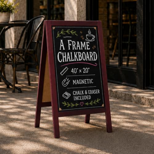 Ilyapa A-Frame Chalkboard Sidewalk Sign, 40x20 Inch - Mahogany, Sturdy - color: Classic Stained Wood