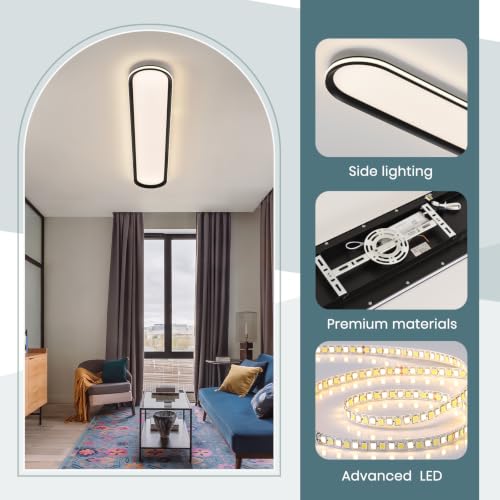 ADISUN Modern LED Ceiling Light Dimmable Linear Ceiling Light 47in Semi Flush Mount Long Lights with Remote Control and Side Lighting for Living Room Kitchen Dining Room (65W) - color: Black-1Pack, size: 47 Inch