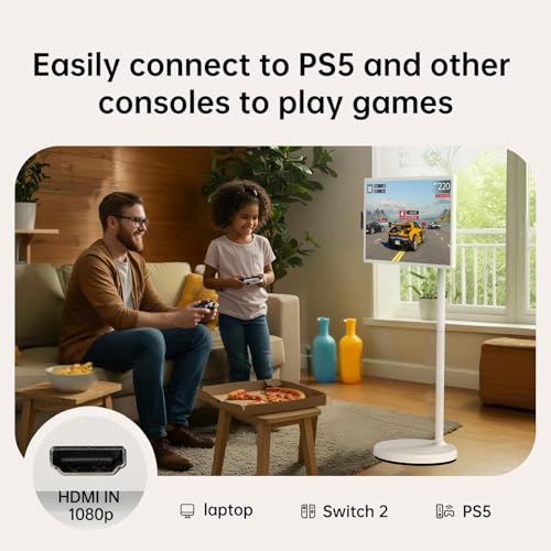 ApoloSign 32 inch FHD Smart Portable TV Gen2, 16G +128G Storage, Android 16, 15000mAh, Rolling TV on Wheels with Rotatable Touch Screen, Built-in Battery, Full Swivel Rotation, Voice Remote