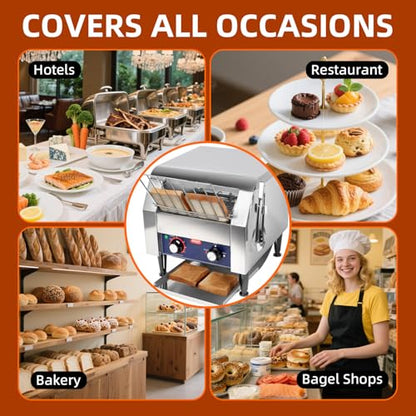 JOHAKYU Commercial Conveyor Toaster, 300 Slices/Hour Heavy Duty Stainless Steel Toaster for Buns, Bagels & Bread, Restaurant Grade with Cleaning Accessories