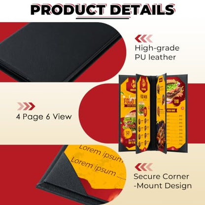 NATGAI 10 Pack 6 View Restaurant Menu Covers 4.25" x 11", PU Leather Menu - size: 6 View, 4.25"x11"