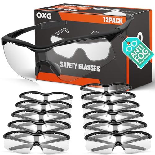 OXG 12 Pack Anti Fog Safety Glasses for Men, ANSI Z87.1 Protective Eyewear - color: Clear