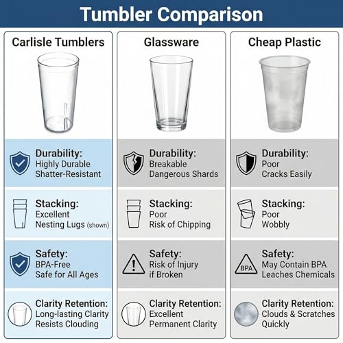 Carlisle FoodService Products Plastic Tumblers, 20 Oz, Clear, 24 Pack