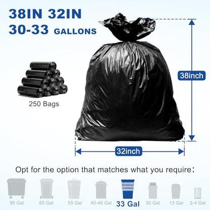 30-33 Gallon Trash Bags, 0.9MIL,250 Count, 32"x38" Black Garbage Bags, Bolsas de Basura, Durable & Puncture-Resistant, Heavy Duty Trash Can Liners,Made in USA for Commercial, Industrial - style: 33Gal-200 pcs-0.9