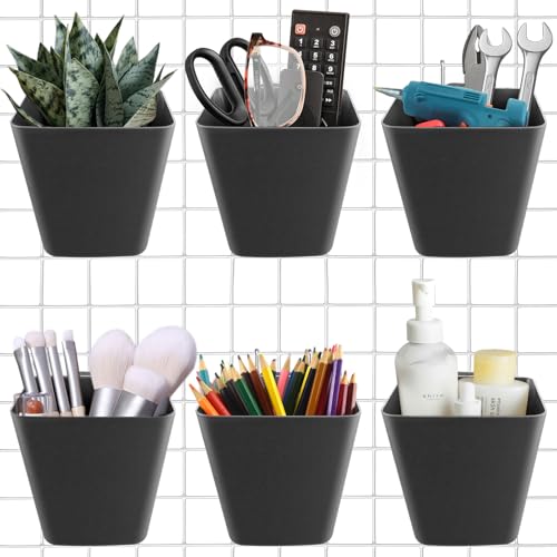 6Pack Black Grid Wall Bins Hanging Cups with Back Hook, Gridwall Shelf Bins - color: Black