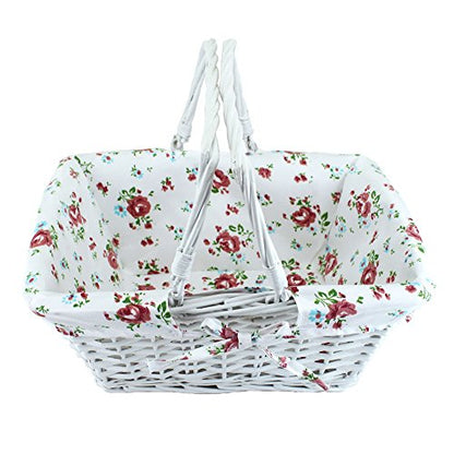 Kingwillow White Wicker Picnic Basket with Handles