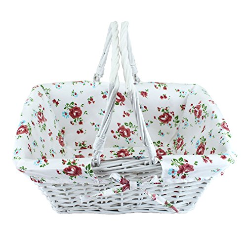Kingwillow White Wicker Picnic Basket with Handles