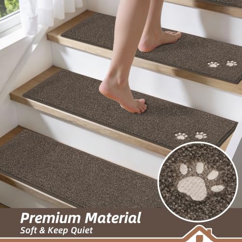 BEQHAUSE Stair Treads Non Slip for Wooden Steps 28" x 9", 15pcs, Brown - color: Brown - Dog Paws, size: 28 in X 9 in (15 Pieces)