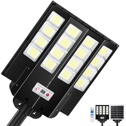 1200W Solar Street Lights Outdoor Waterproof, Wide Angle Solar Powered Light Dusk to Dawn, Remote Control and Motion Sensor, Pole or Wall Mount, for Parking Lot Barn Yard Outside Garage Patio - size: S