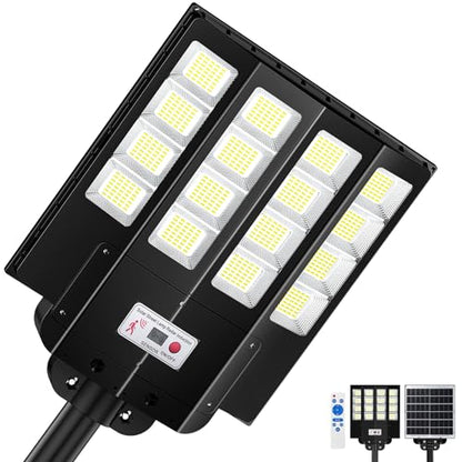 1200W Solar Street Lights Outdoor Waterproof, Wide Angle Solar Powered Light Dusk to Dawn, Remote Control and Motion Sensor, Pole or Wall Mount, for Parking Lot Barn Yard Outside Garage Patio - size: S