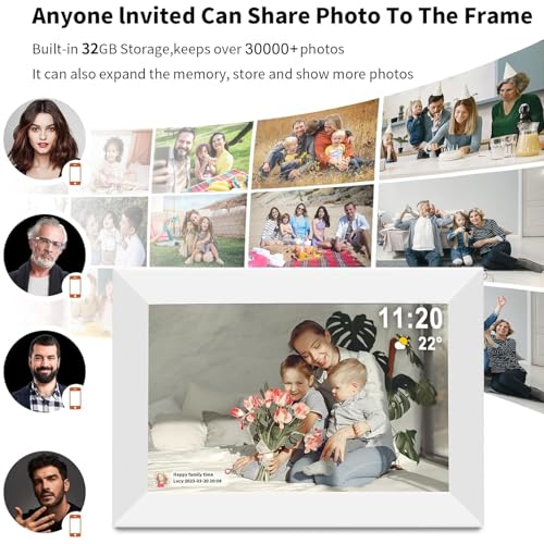 Frameo 10.1" Digital Picture Frame White, Smart WiFi Digital Photo Frame with IPS Touch Screen, 1280x800 HD Display, 32GB Auto-Rotate Wall Mountable, SD/USB Slot, Instant Sharing via Frameo App - color: 10.1 inch-White-Support Wifi