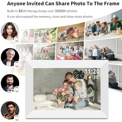 Frameo 10.1" Digital Picture Frame White, Smart WiFi Digital Photo Frame with IPS Touch Screen, 1280x800 HD Display, 32GB Auto-Rotate Wall Mountable, SD/USB Slot, Instant Sharing via Frameo App - color: 10.1 inch-White-Support Wifi