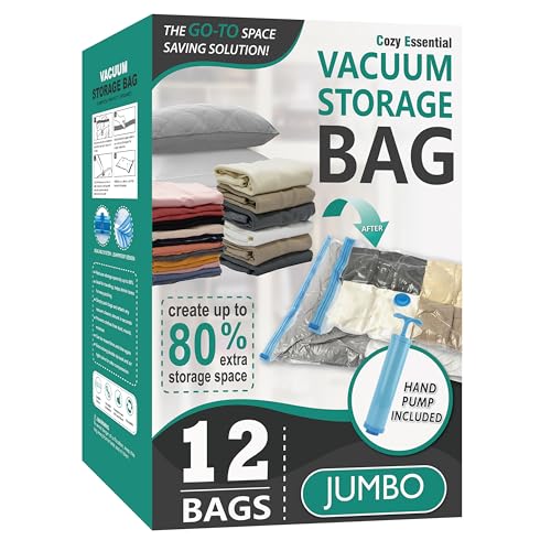 12 Jumbo Vacuum Storage Bags for Blankets & Bedding, Space Saver Bags - size: Jumbo