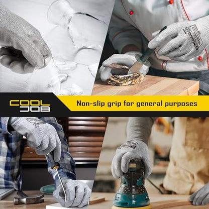 COOLJOB 12/120 Pairs Cut Resistant Work Gloves PU Coating, ANSI A2 A4 A6 A9 - size: Large (Pack of 12)