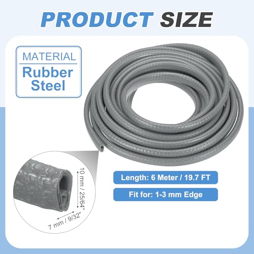 PATIKIL Rubber Edge Trim Guard, 19.7 ft x 25/64" x 9/32" U Channel Edge Protector Seal Strip with Metal Clips Fit for 1-3mm Edge for Car Door Sheet Metal Hatches Table Corners, Gray - color: Gray, size: 19.7 ft x 25/64 in x 9/32 in