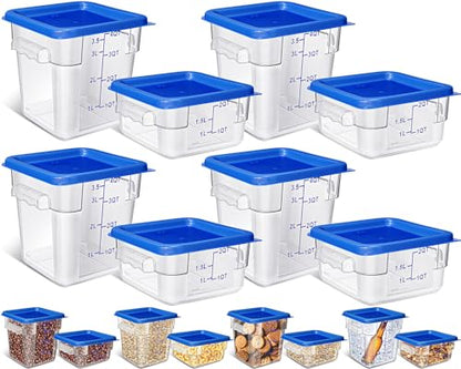 Yungyan 8 Pcs Restaurant Food Storage Containers with Lids Set, Blue Lids - color: Blue Lids