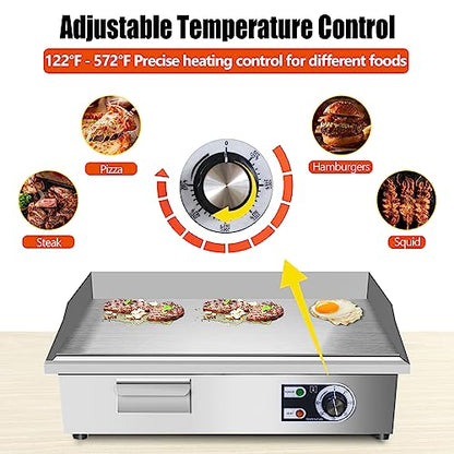 22" Commercial Electric Griddle,Electric Countertop Flat Top Griddle,110V 1600W Electric Flat Top Grill,Non-Stick Restaurant Teppanyaki Stainless Steel Grill,Adjustable Temperature Control - style: 22''