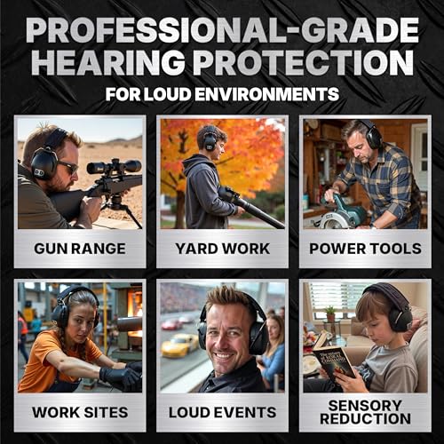 DECIBEL DEFENSE Ear Protection, 37 dB NRR Ear Muffs (BLACK) - color: Black, size: Regular