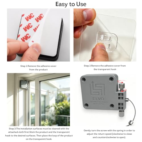 Lily's Home Automatic Door Closer - Sliding Screen Auto Door Closer. Storm Door, Windows and Cabinet Doors Closer, Punch-Free and with Full Control on the Closure Speed and Strength. (2 Pack Gray) - size: 2 Pack - Gray