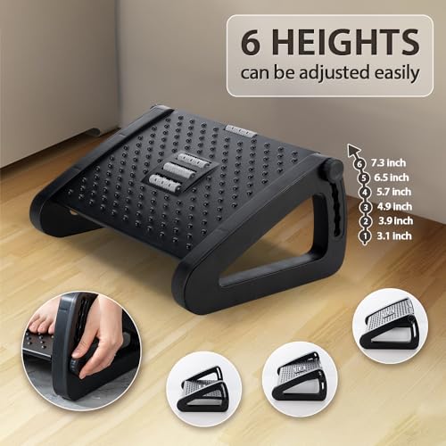 CasaZenith Foot Rest, Six Heights Adjustable Foot Rest Under Desk at Work - color: Black