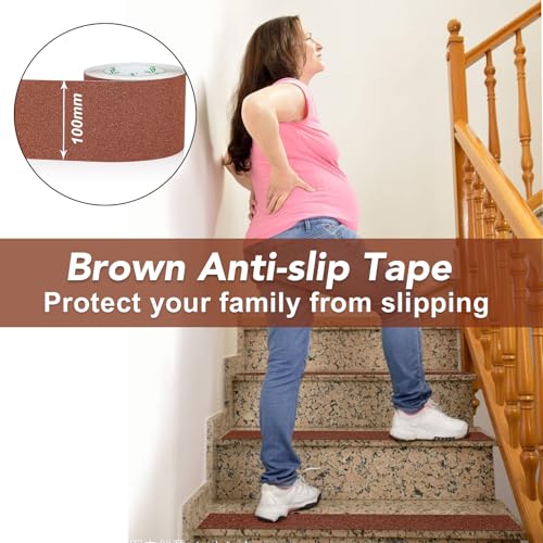 BOMEI PACK Anti Slip Traction Tape, 4 Inch x 16 Foot - Best Grip, Friction, Abrasive Adhesive for Stairs, Tread Step, Indoor, Outdoor (4" X 16') (Brown) - color: Brown