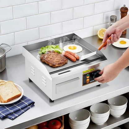 14” Commercial Electric Griddle, 120V 1750W Countertop Griddle, 120-570°F Adjustable Temp, Stainless Steel Electric Flat Top Grill with Removable Drip Tray for Restaurant/Kitchen/Home - size: 14inch