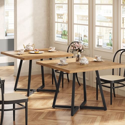 Tribesigns Square Dining Table Set of 6, 31.5" Farmhouse Dinner Table with Metal Base, Wood Kitchen Table for Dining Room, Small Space, Apartment, Rustic Brown & Black (Chairs are not Included) - color: Natural, size: Square-6PCS