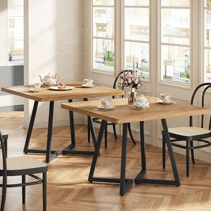 Tribesigns Square Dining Table Set of 4, 31.5" Farmhouse Dinner Table with Metal Base, Wood Kitchen Table for Dining Room, Small Space, Apartment (Chairs are not Included) - color: Natural, size: Square-4PCS