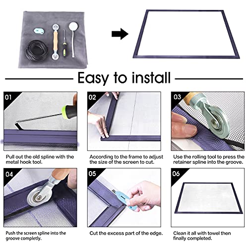 Window Screen Repair Kit - 59" x 106" Screen Door Replacement Fiberglass Screen Mesh with All Screen Tools for Sliding Door and Patio Screen Door Replacement, TOOLTRIZ - color: Gray, size: 59" x 106"