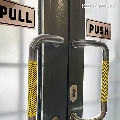 iSYFIX Push Pull Stickers Sign, 5x2 Inch, 2 Pack, Black/Brushed Gold - color: Black / Brushed Gold, size: Horizontal 2x5