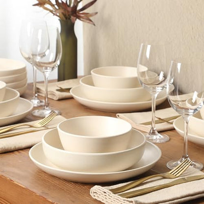 Gibson Elite Leeds Court Plates and Bowls Sets, 16-Piece Stoneware Dinnerware Sets, Cream White, Round Speckle Reactive Glaze Dish Set - color: Cream White (Leeds Court)