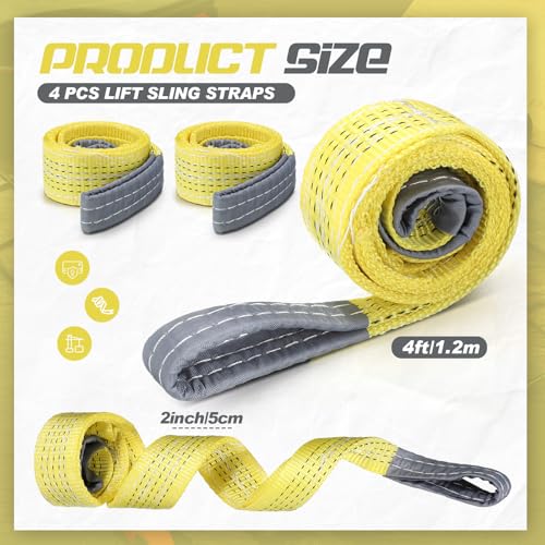 4 Pcs Lift Sling Straps, Yellow, 2'' X 4',8900lb - color: Yellow, size: 2'' X 4',8900lb