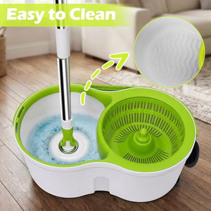 Masthome 360° Spin Mop Bucket 3 Microfiber Pads for Hardwood Floors - color: White