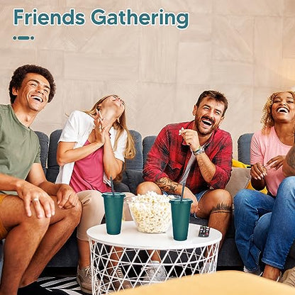 24 Pack Plastic Tumblers With Lids and Straws, Reusable Colorful Cups for Parties, Birthdays, Iced Coffee, Travel Mug, Cold Drinks (24 oz, Dark Green) - color: Dark Green-24pcs
