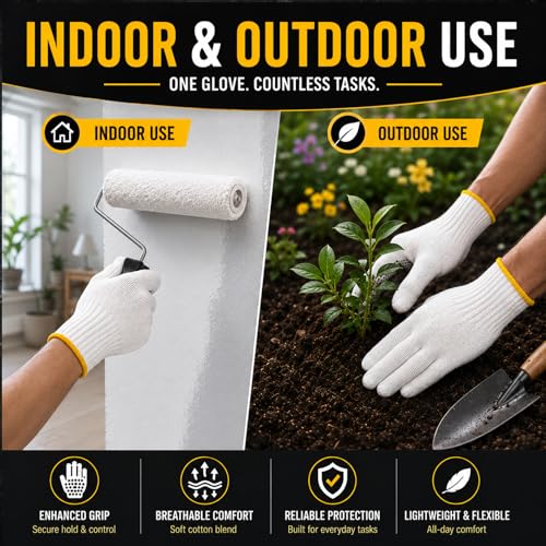 Winterlace 48 Pairs Cotton Grip Work Gloves Bulk Safety Protection Non-Slip PVC Rubber Dots Garage Construction Warehouse - color: 48 Pairs - Black Dots