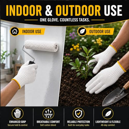 Winterlace 48 Pairs Cotton Grip Work Gloves Bulk Safety Protection Non-Slip PVC Rubber Dots Garage Construction Warehouse - color: 48 Pairs - Black Dots