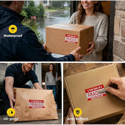 3 × 5 Inch Fragile Stickers Waterproof This Side Up Stickers Strong Adhesive Fragile Labels for Shipping Moving (500 PCS, 1 Roll) - size: 3" × 5", style: 1 Roll-500 PCS This Side Up