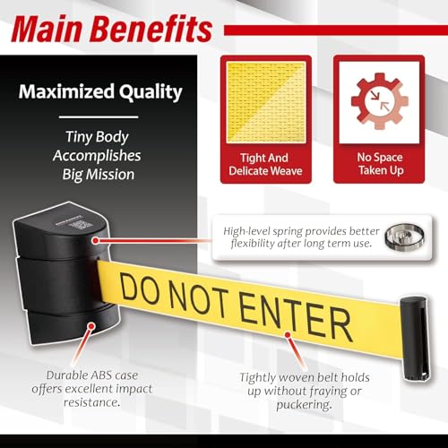DuraSteel Wall Mount Crowd Control Retractable Belt Barrier - 9.2 Ft Yellow Do NOT Enter Retractables Barrier Belt w/Yellow ABS Casing Crowd Control Barriers Line NOT Stanchions with Retractable Belts - color: Yellow Belt (DO NOT ENTER), size: Guardian 2.