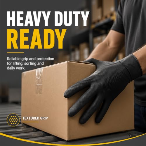 8 Mil Black Nitrile Gloves, Heavy Duty Disposable Gloves - size: Large