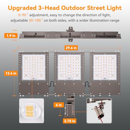 2025 New Upgraded 600W Dusk to Dawn LED Parking Lot Light 90000lm 5000K, ETL, AC85-277V, IP67 Waterproof Adjustable 3-Head Street Lights Outdoor, Pole & Wall-Mounted Flood Lights for Stadium - size: 3-Head 600W