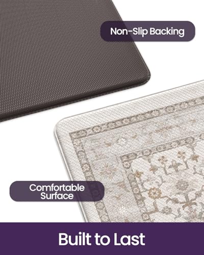 DEXI Kitchen Floor Mats Cushioned Anti Fatigue Runner Rug, 24x87 - color: Beige/White, size: 87"L x 24"W x 0.4"Th