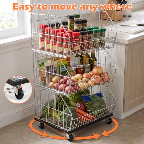 KAXIWEI 4-Tier Folding Storage Rack Wire Grid Display Rack with Wheels
