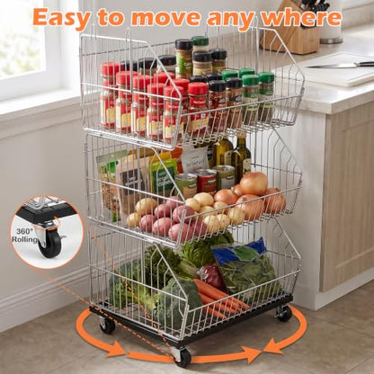 KAXIWEI 4-Tier Folding Storage Rack Wire Grid Display Rack with Wheels