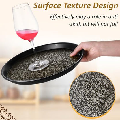 Zopeal 8 Pieces 12 Inch Restaurant Serving Tray Cocktail Tray Bulk Non Slip Round Black Plastic Drink Food Meals Server Trays with Raised Edges for Home Kitchen Restaurant Bar Hotel