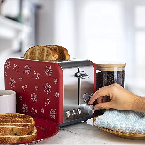 Rae Dunn Toaster, Stainless Steel 2 Slice Square Toaster, Wide Slot with 5 Browning Levels, with Bagel, Defrost and Cancel Options (Red Holiday Print) - color: Red Holiday Print