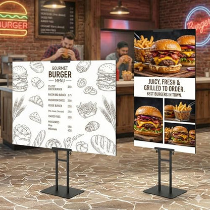 Poster Stand, Adjustable Height Up to 75", Double-Sided Heavy Duty Pedestal Sign Holder, Floor Standing Sign Holder Banner Stand with Shock-absorbing Base for Display, for Board and Foam, Black