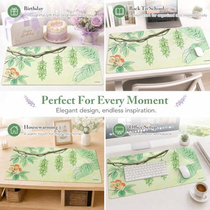 Floral Desk Mat Green Botanical Mouse Pad Extended Keyboard Pad35.4 x 15.7 - color: Aida