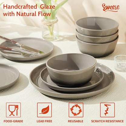 Sweese Porcelain Dinnerware Sets, Handpainted Plates and Bowls Set for 6, Scratch Resistant Dinner Set, Dishwasher and Oven Microwave Safe Dishes Set, Graphite Gray - color: Graphite Gray