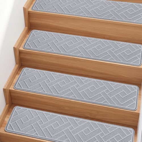 Non Slip Stair Treads for Wooden Steps, 15 Pack 8"x30", Light Grey - color: Light Grey, size: 8" x 30"